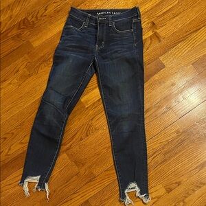 American Eagle Outfitters Women's Dark Wash Ripped Skinny Jeans